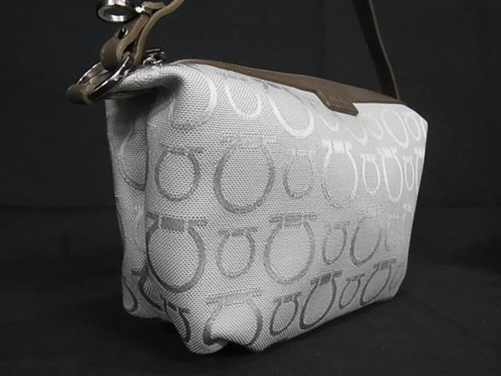Salvatore Ferragamo Accessory Handbag Canvas Clutch Gancini Gray